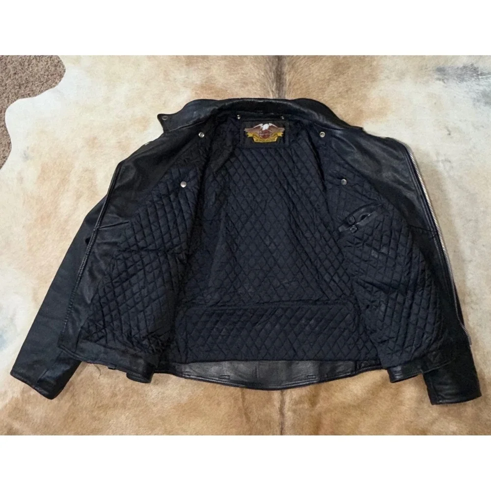 VTG Harley Davidson Leather Biker Jacket 54 Tall Mens Black Double Rider Quilted